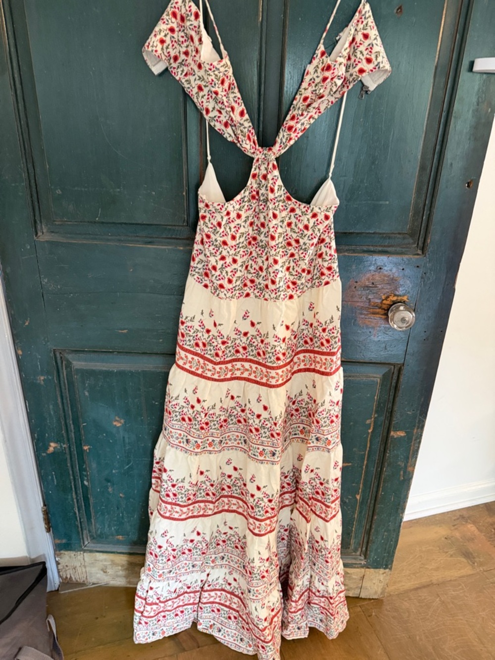 Alice + Olivia Cream Maxi Dress with Red Floral Print